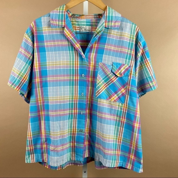 Vintage Glen Harbor Small Plaid Button Up Pastel Vacation Golf Islan Cruise - Picture 1 of 5